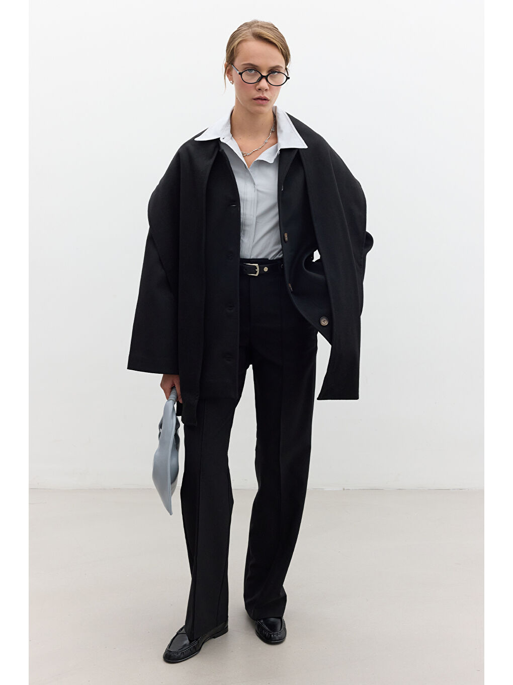 Şal Yakalı Kaşe Kaban Siyah-3