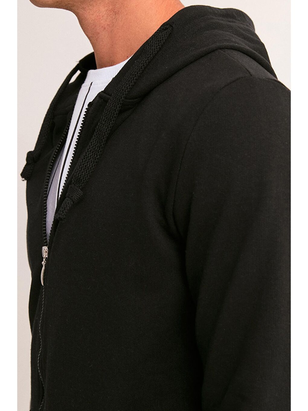 Siyah Kapüşonlu Unisex Fermuarlı Sweatshirt-4
