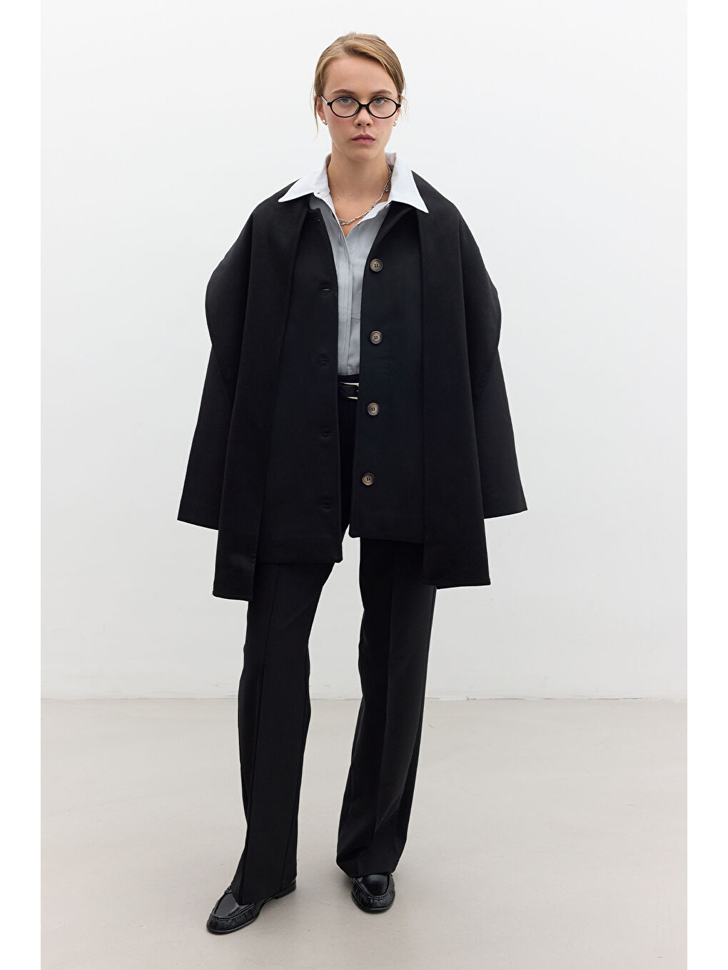 Şal Yakalı Kaşe Kaban Siyah-5