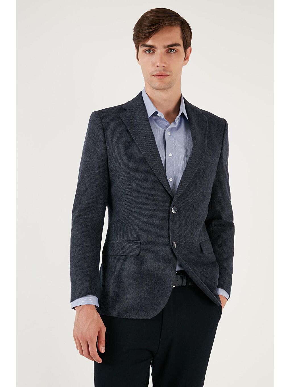 Buratti Koyu Lacivert 6 Drop Çift Yırtmaçlı Kırçıllı Slim Fit Blazer Ceket 6601030 - 1