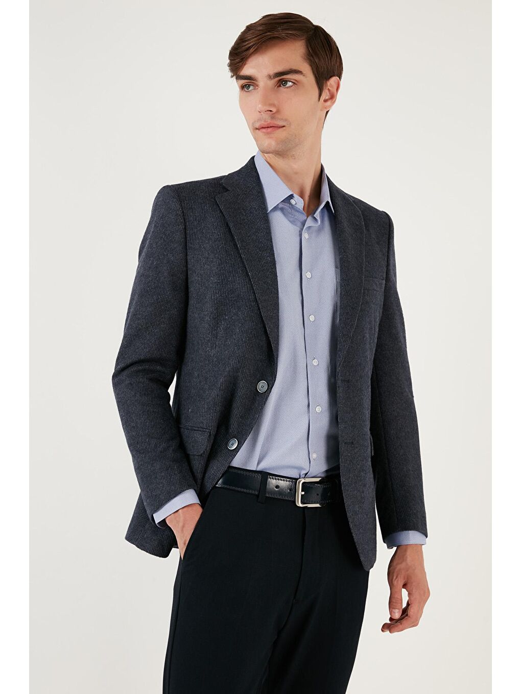 Buratti Koyu Lacivert 6 Drop Çift Yırtmaçlı Kırçıllı Slim Fit Blazer Ceket 6601030 - 2