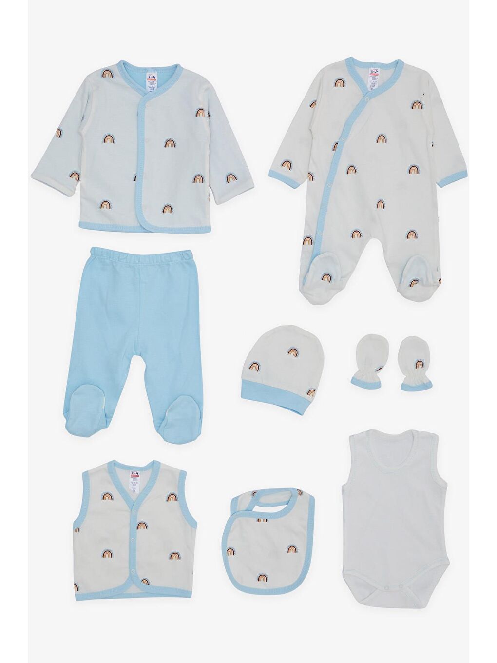 Erkek Bebek Hastane Çıkışı 8 li  Desenli Beyaz (3 Ay)