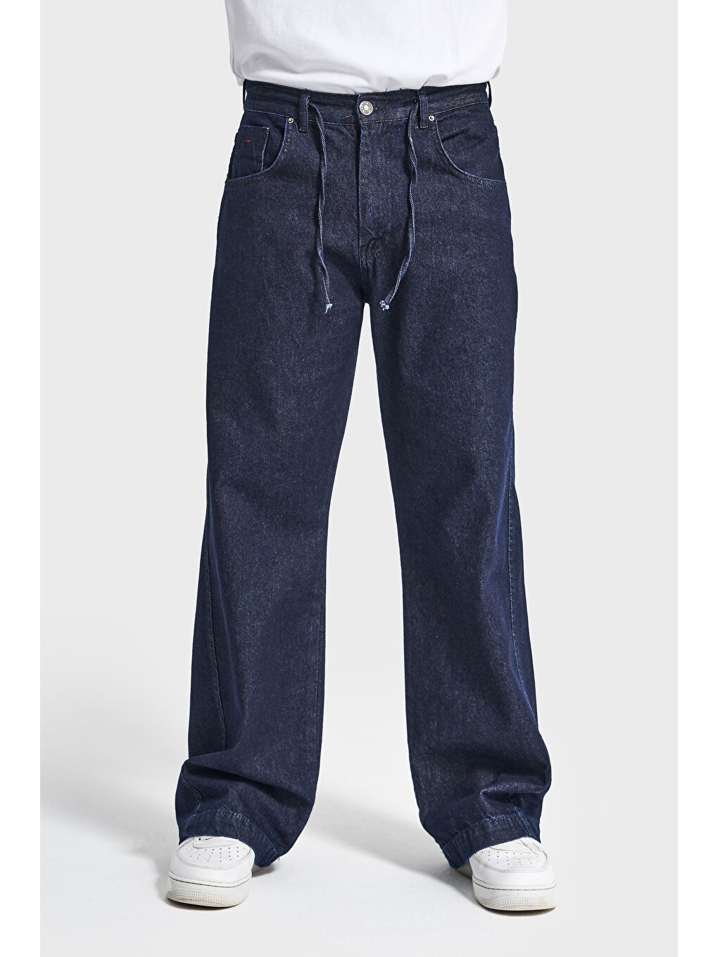 Erkek İndigo Renk NC17 7w5-50 Relaxed Baggy Fit Kemeri Bağcıklı İç Boy 79cm %100 Pamuk Denim Jean-5