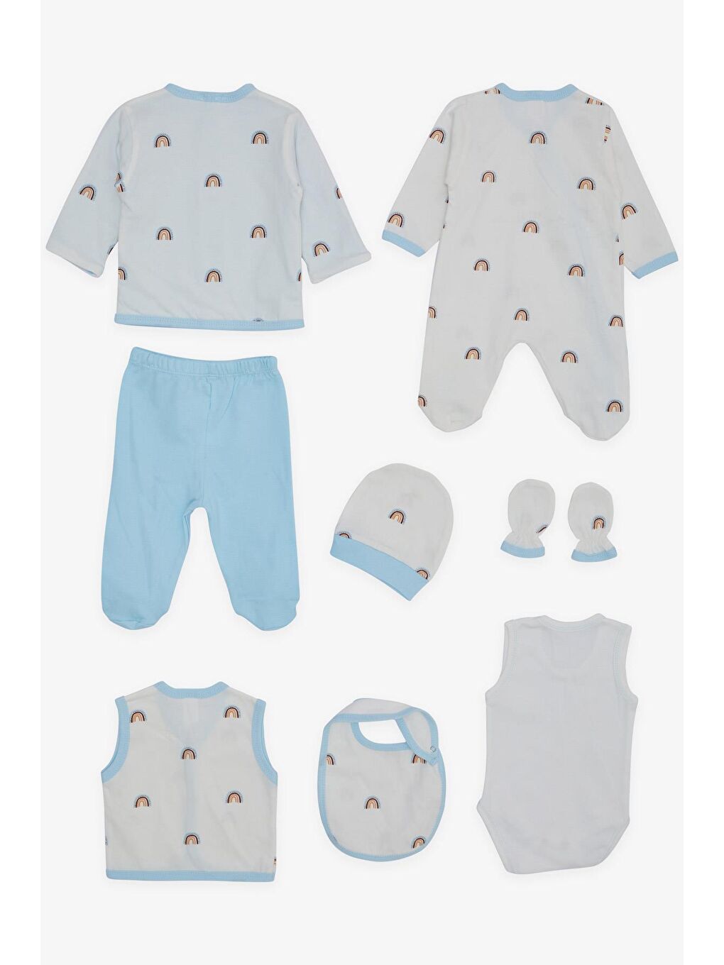 Erkek Bebek Hastane Çıkışı 8 li  Desenli Beyaz (3 Ay)-1