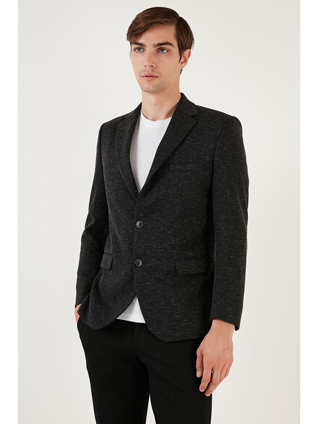 Buratti Siyah 6 Drop Çift Yırtmaçlı Kırçıllı Slim Fit Blazer Ceket 6601020 - 1