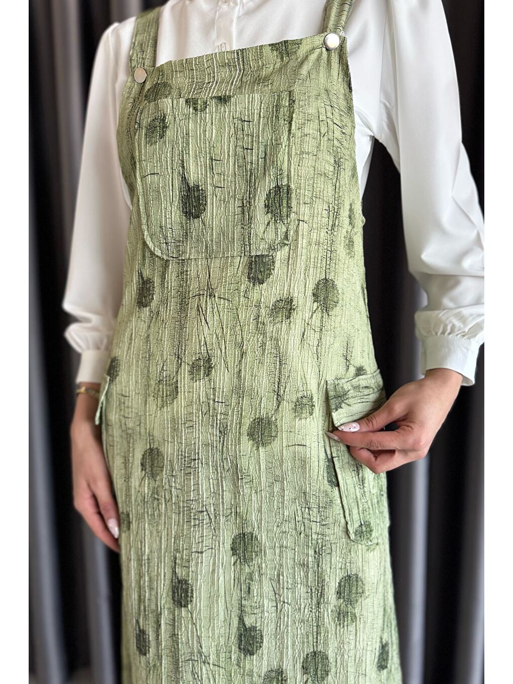 Haki Tesettür Gömlek Salopet İkili Takım-5