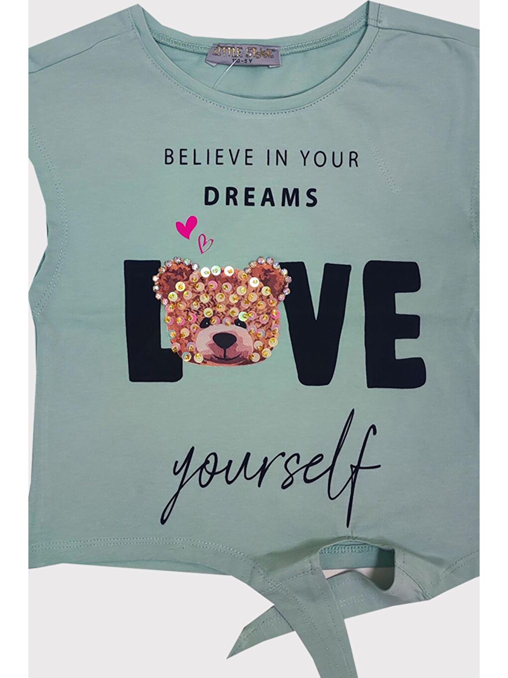 Little Star Pastel Yeşil Kız Çocuk Believe Yourself Love Tişört - 1