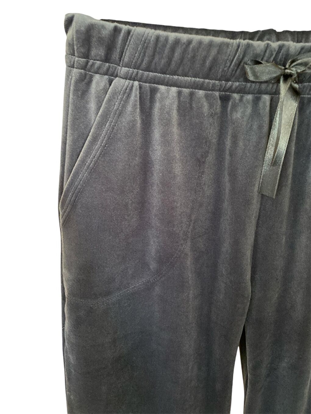 Gri Kadın Füme Kadife Lastikli Paça Yüksek Kalite Cepli Jogger Pijama Altı-1