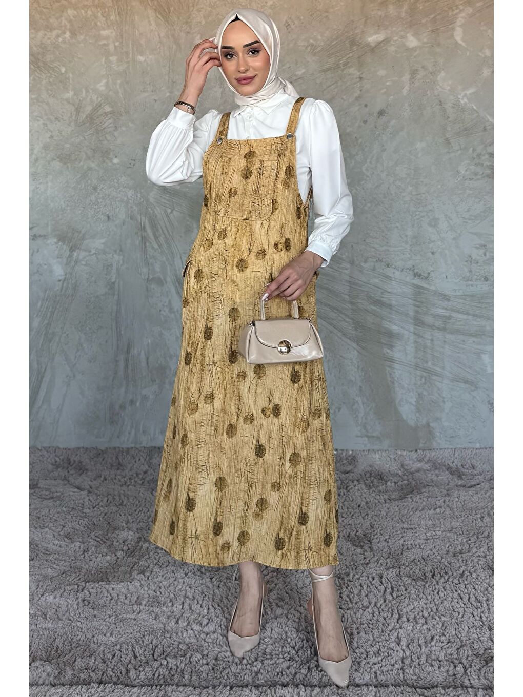 Kahverengi Tesettür Gömlek Salopet İkili Takım-1
