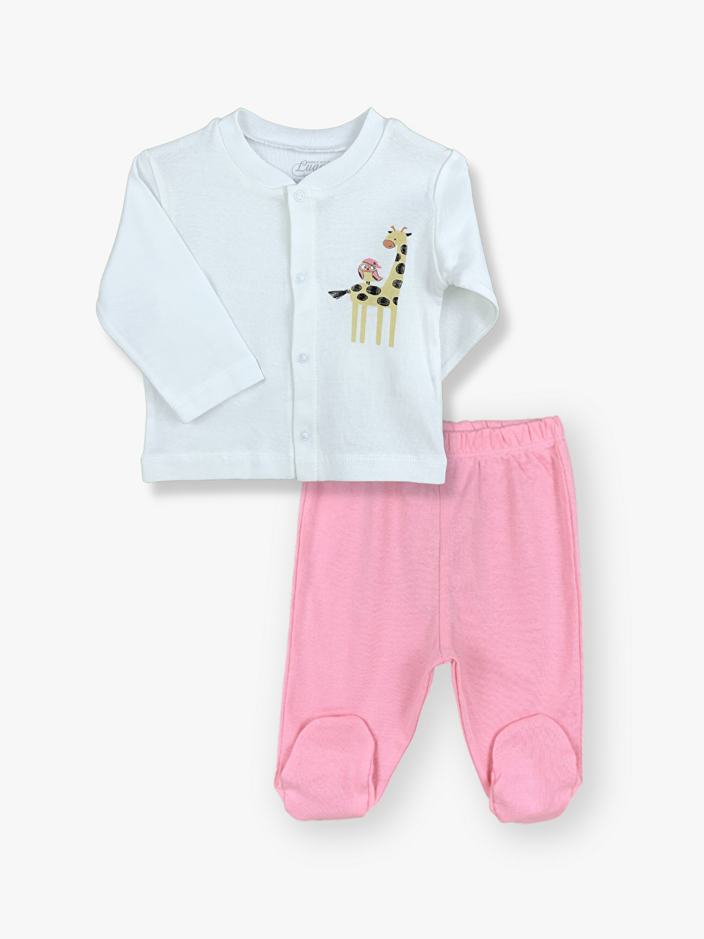 Pembe Bisiklet Yaka Uzun Kollu Baskılı Kız Bebek 2'li Takım