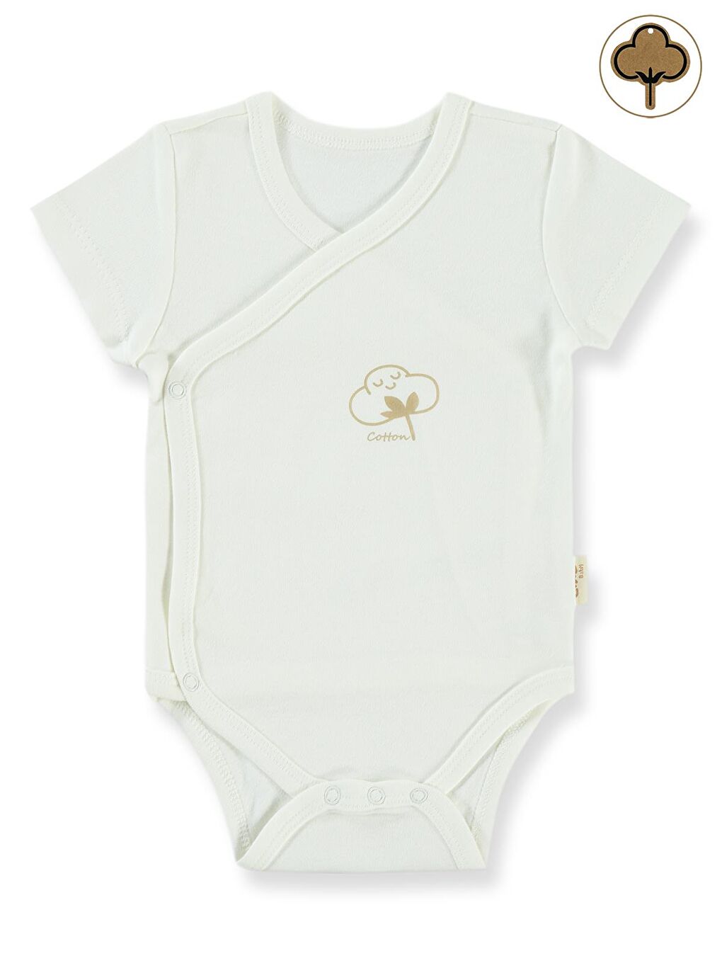 Baby Organik Pamuklu Kruvaze 0-3 Ay Çıtçıtlı Badi - Ekru 1-3 Ay