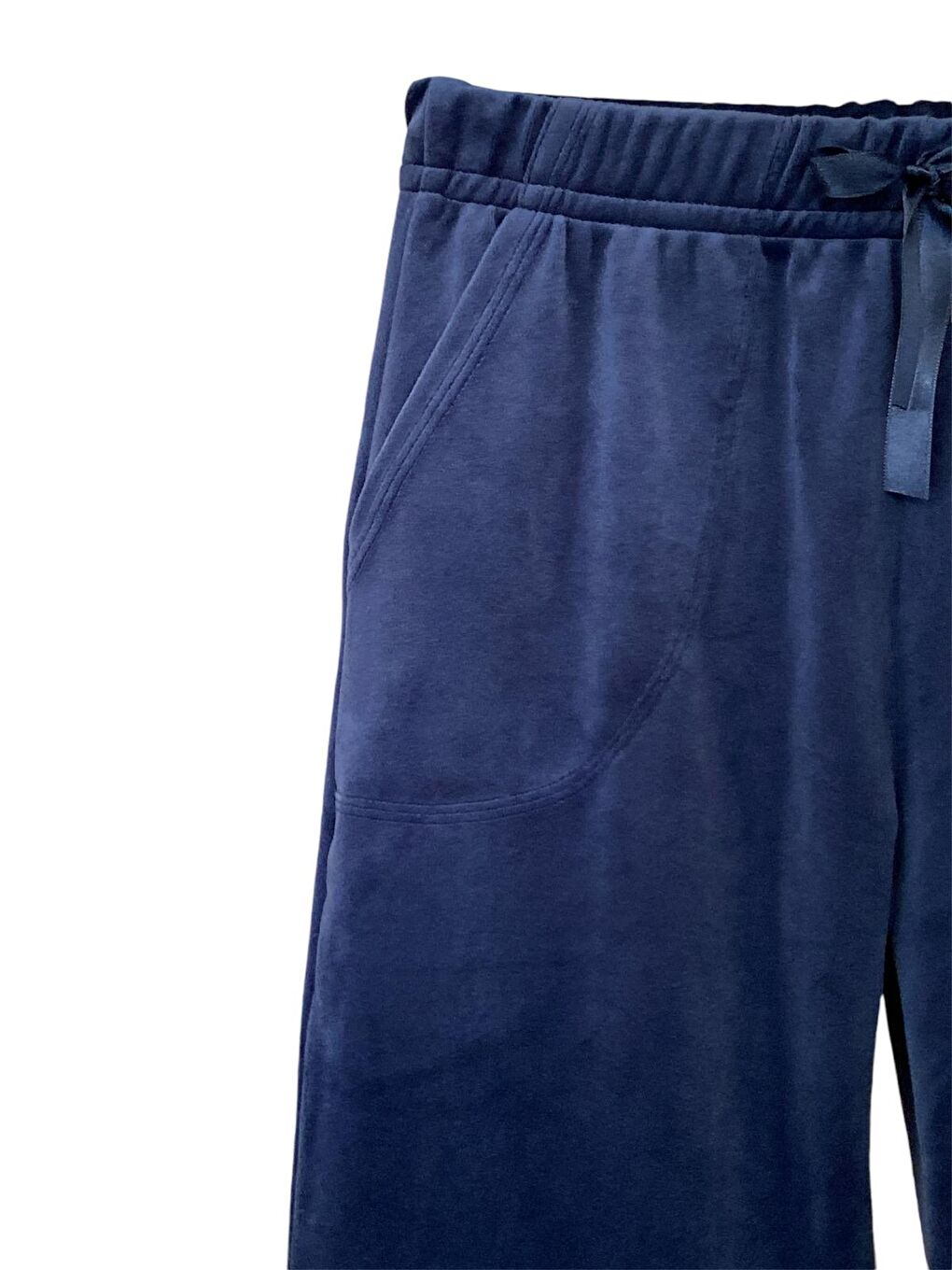 Kadın Lacivert Kadife Lastikli Paça Yüksek Kalite Cepli Jogger Pijama Altı-1
