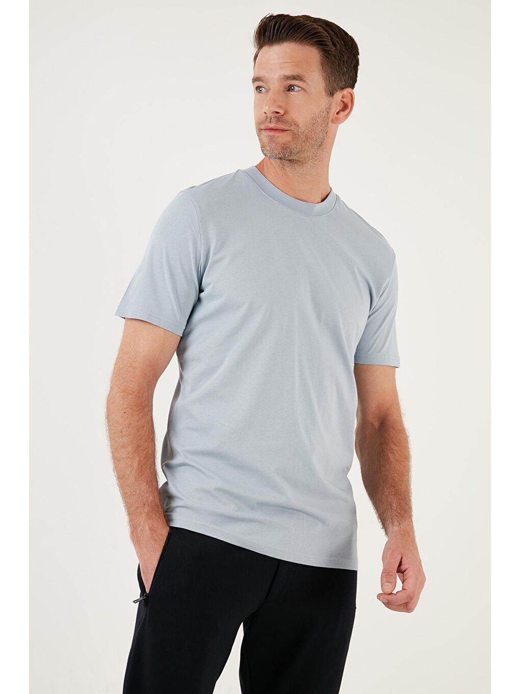 Buratti Orta Mavi Pamuklu Regular Fit Bisiklet Yaka Basic T Shirt 59020201 - 2