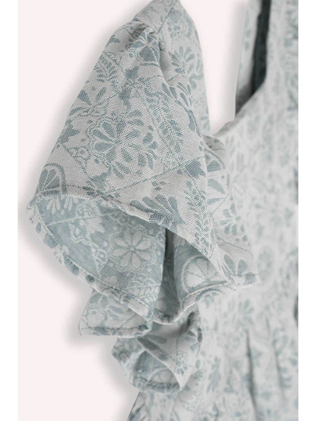 Kız Çocuk Desenli Kolu Fırfırlı Yeşil Elbise-3