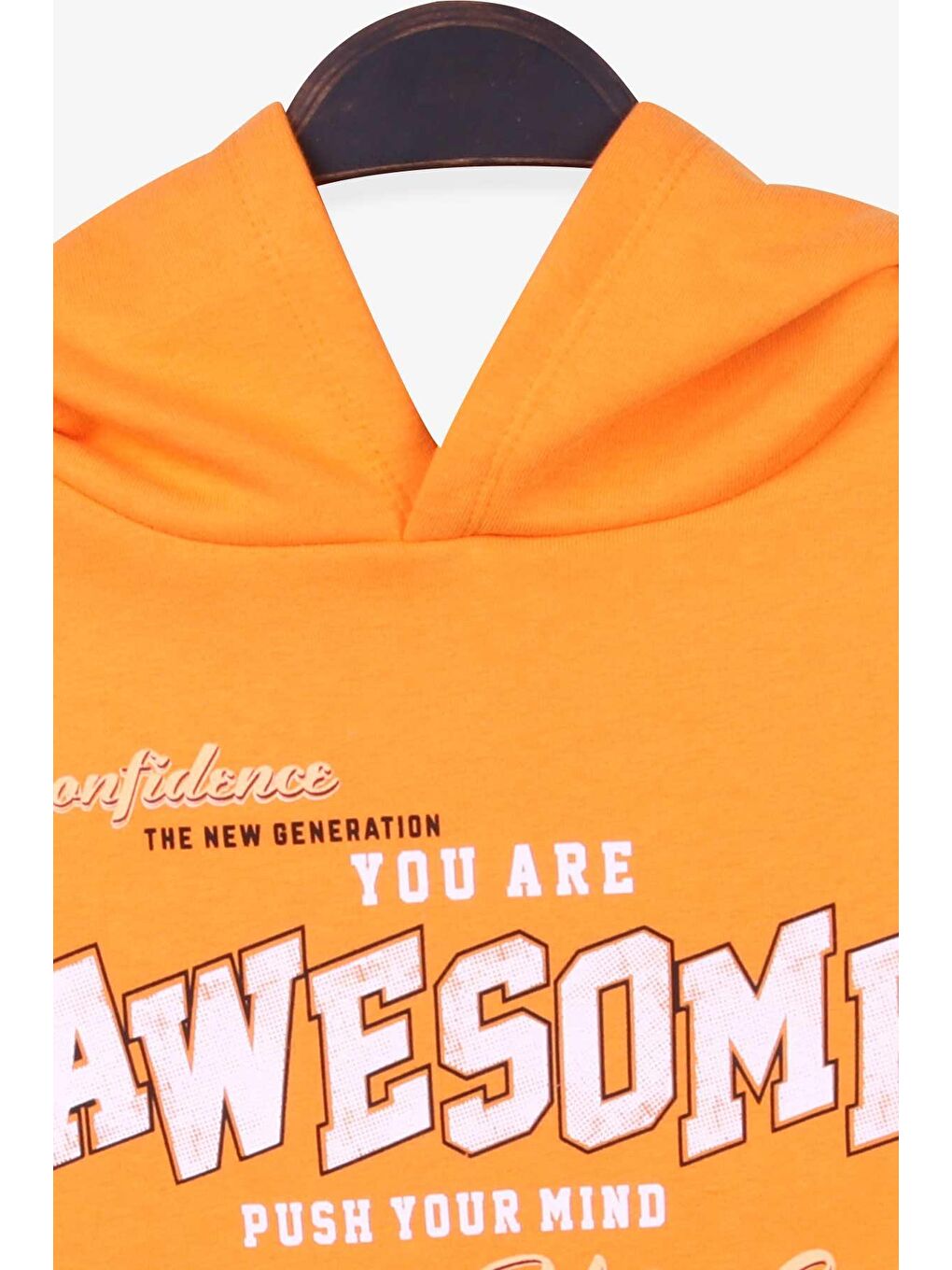 Erkek Çocuk Sweatshirt Baskılı Kanguru Cepli Hardal Sarı (8-14 Yaş)-2