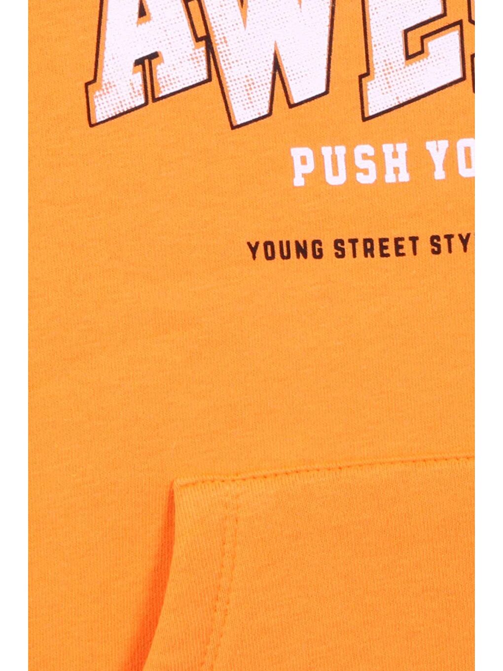 Erkek Çocuk Sweatshirt Baskılı Kanguru Cepli Hardal Sarı (8-14 Yaş)-3