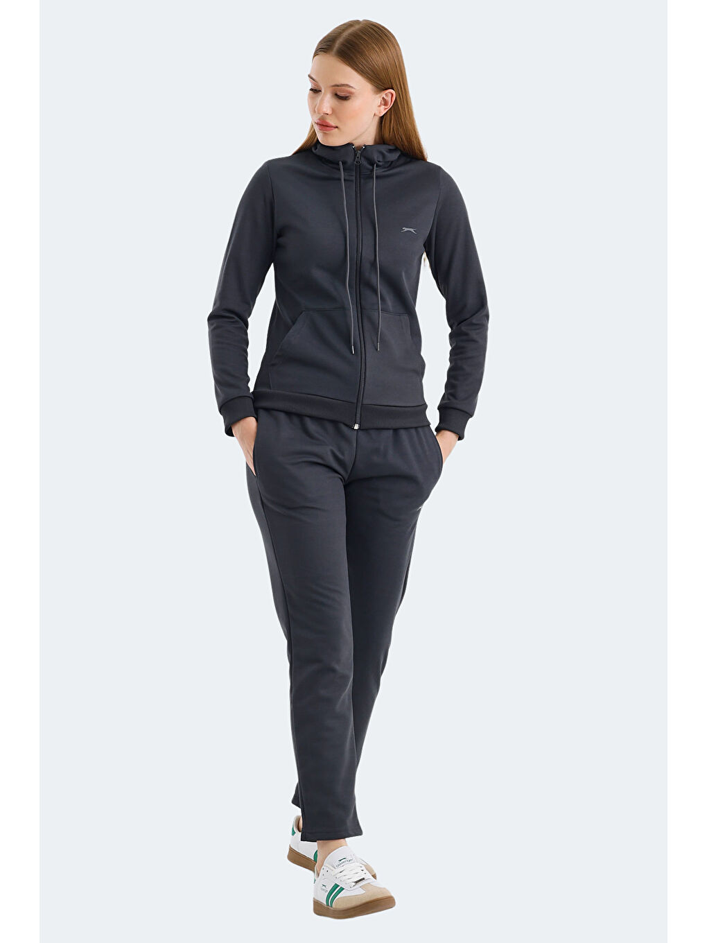 RID IN Kadın Fermuarlı Kapüşonlu Cepli Koyu Gri Eşofman Takımı-2