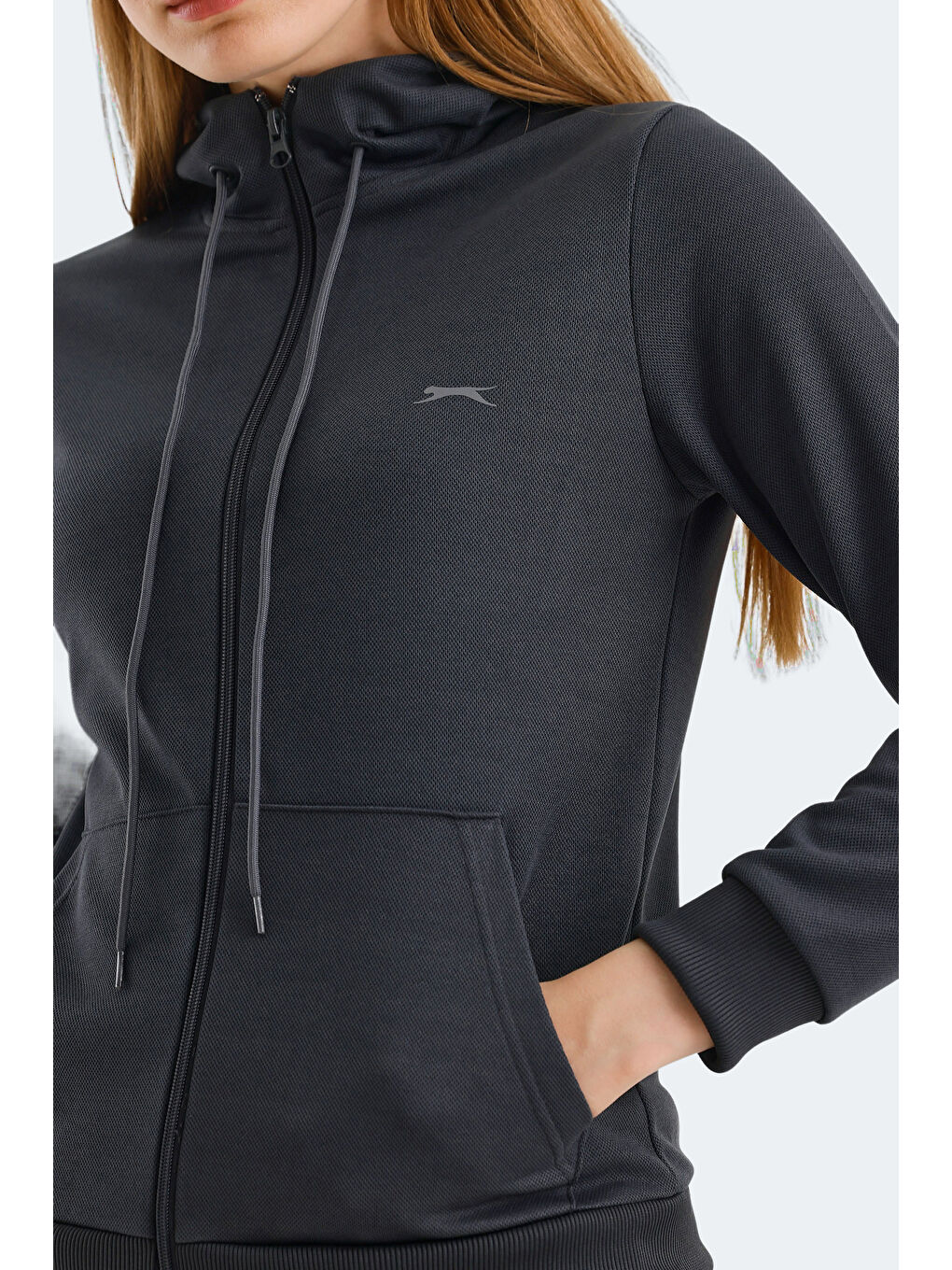 RID IN Kadın Fermuarlı Kapüşonlu Cepli Koyu Gri Eşofman Takımı-3