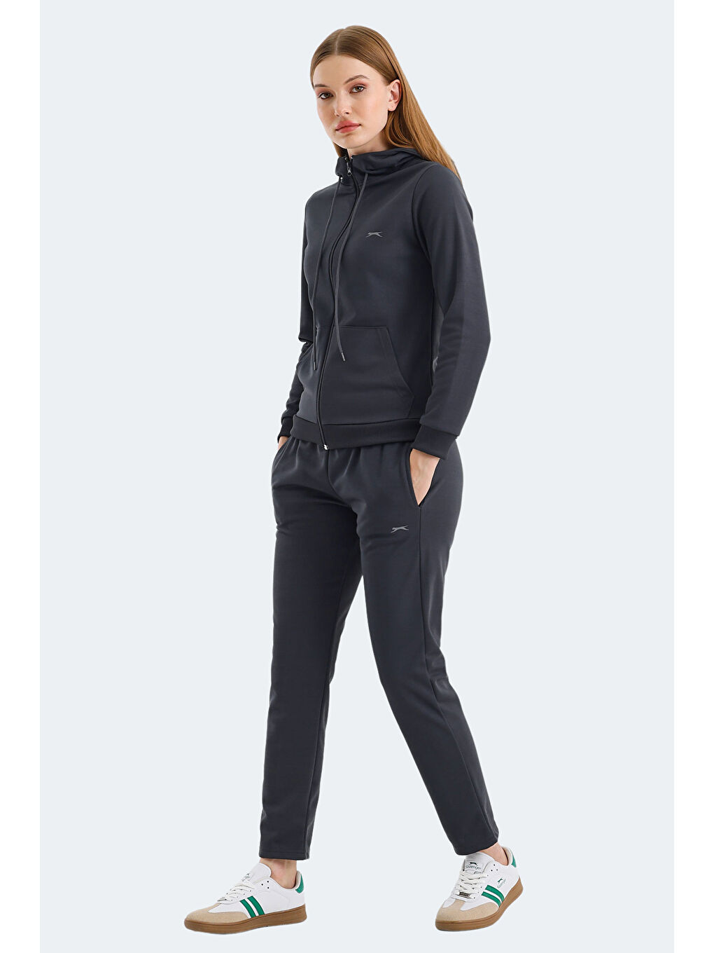 RID IN Kadın Fermuarlı Kapüşonlu Cepli Koyu Gri Eşofman Takımı-5