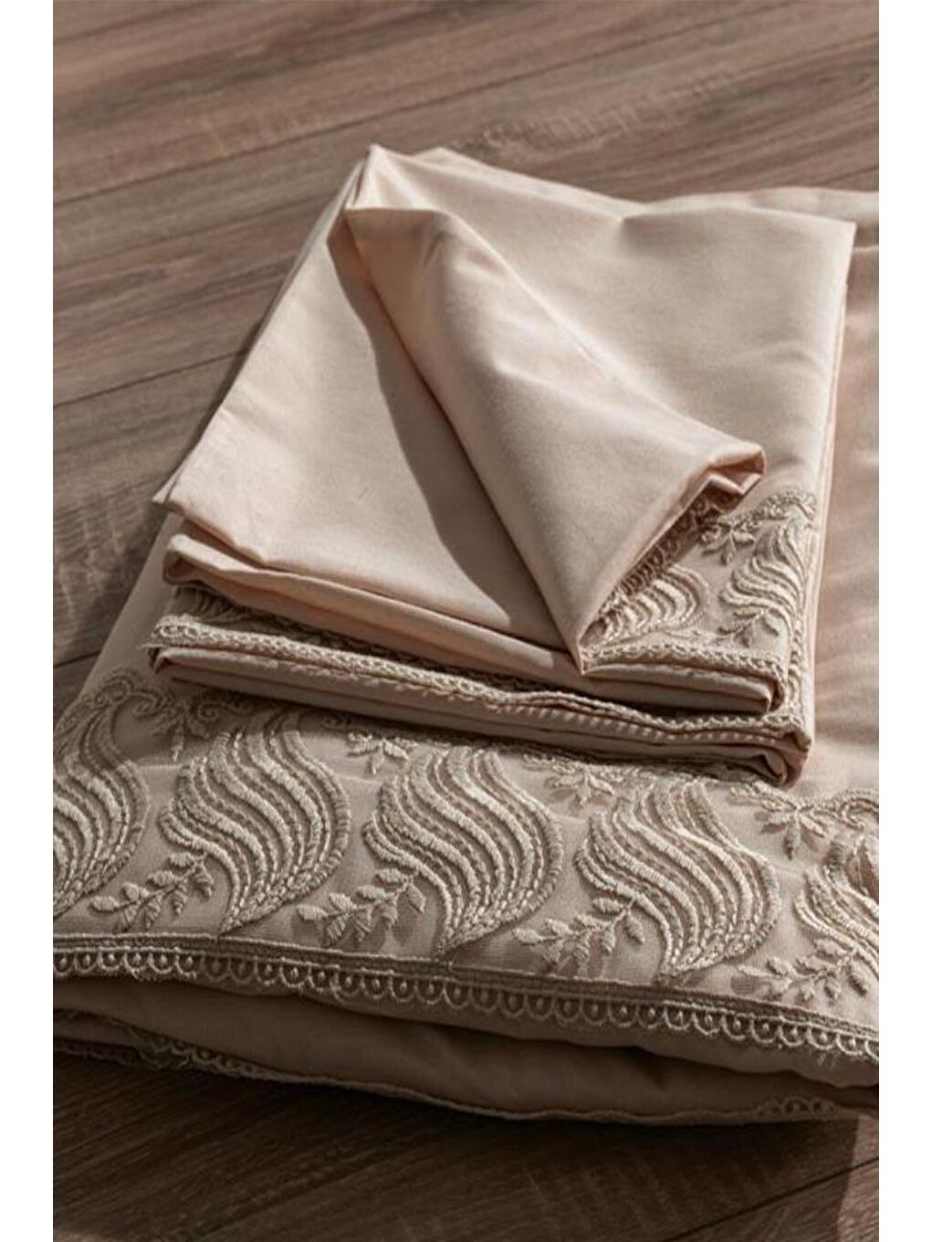 Karışık Fransız Dantelli Wave Çeyizlik Nevresim Takımı Cappucino-5