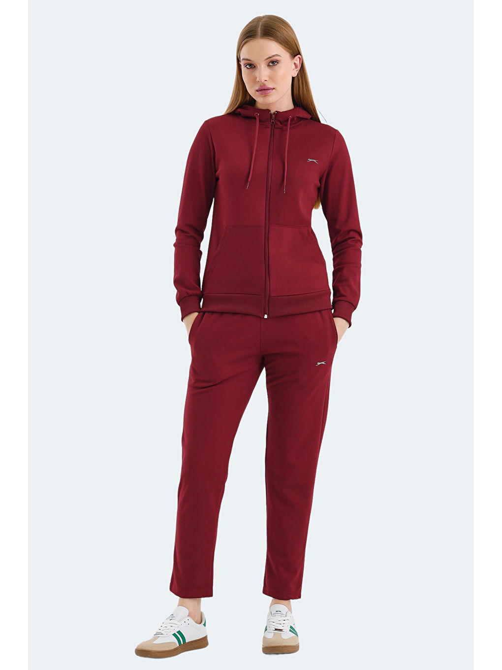 RID IN Kadın Fermuarlı Kapüşonlu Cepli Bordo Eşofman Takımı-2