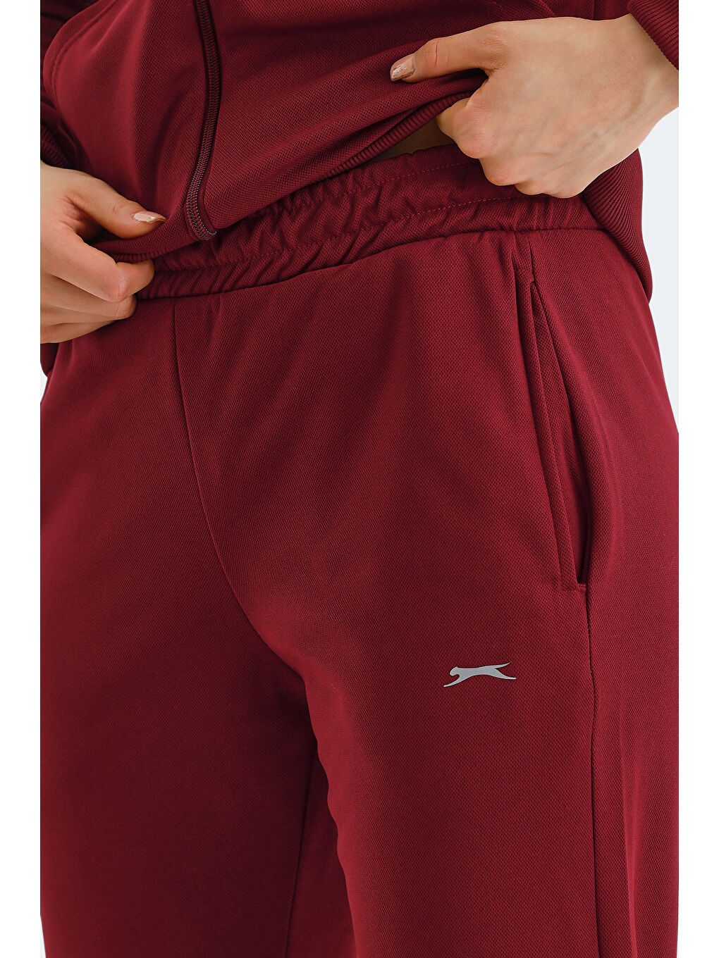 RID IN Kadın Fermuarlı Kapüşonlu Cepli Bordo Eşofman Takımı-4