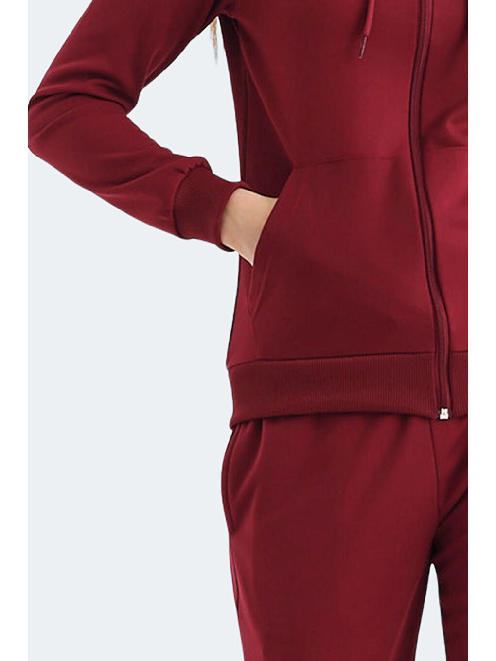 RID IN Kadın Fermuarlı Kapüşonlu Cepli Bordo Eşofman Takımı-5