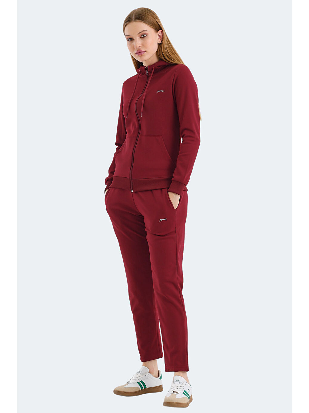 RID IN Kadın Fermuarlı Kapüşonlu Cepli Bordo Eşofman Takımı-6