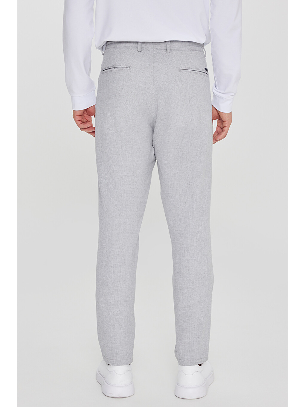 Erkek Gri Slim Fit Beli Bağlamalı Yan Cep Armürlü Casual Pantolon-4