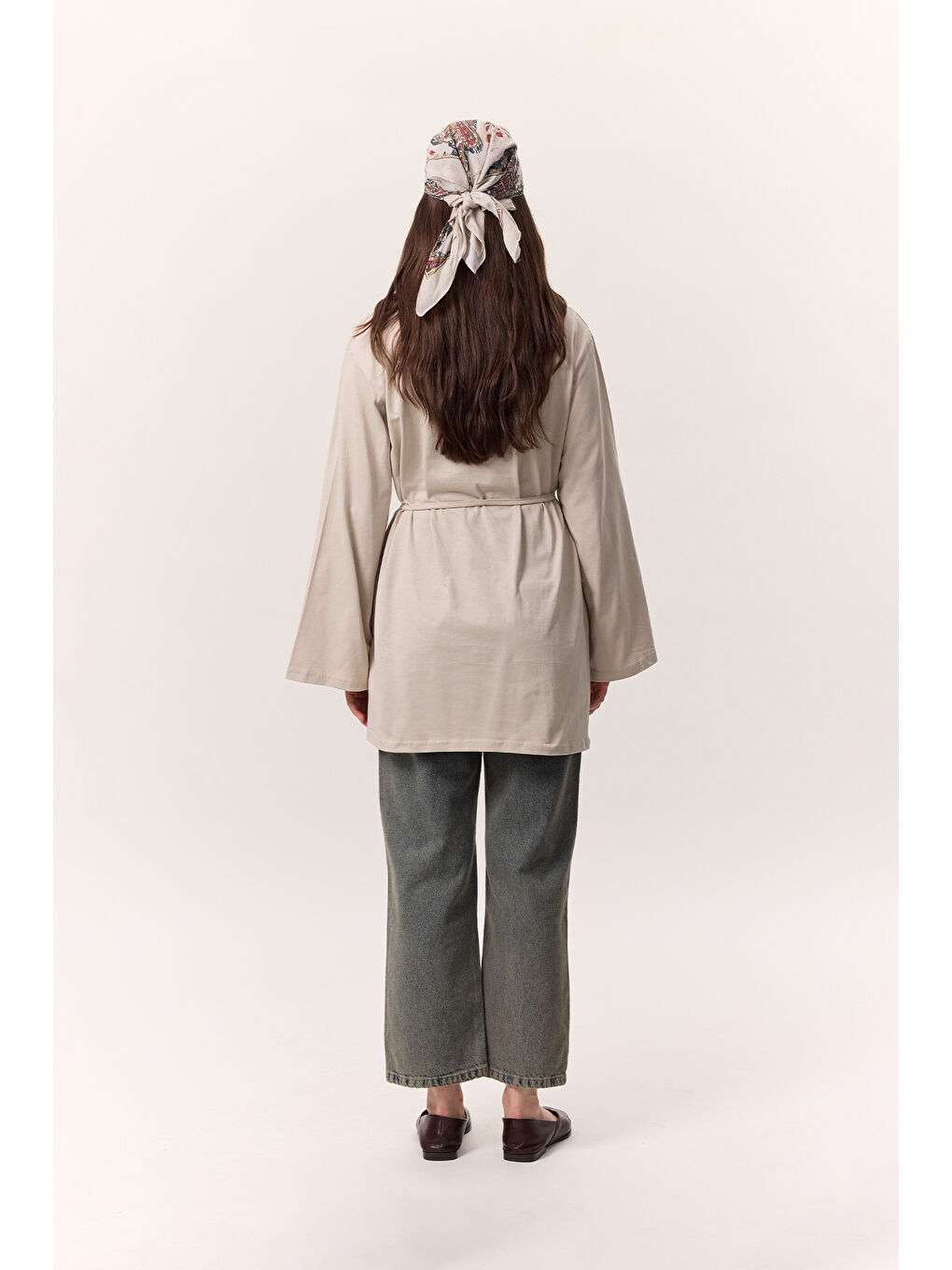 Bej Bağlama Detaylı Oversıze Tshırt Taş-6