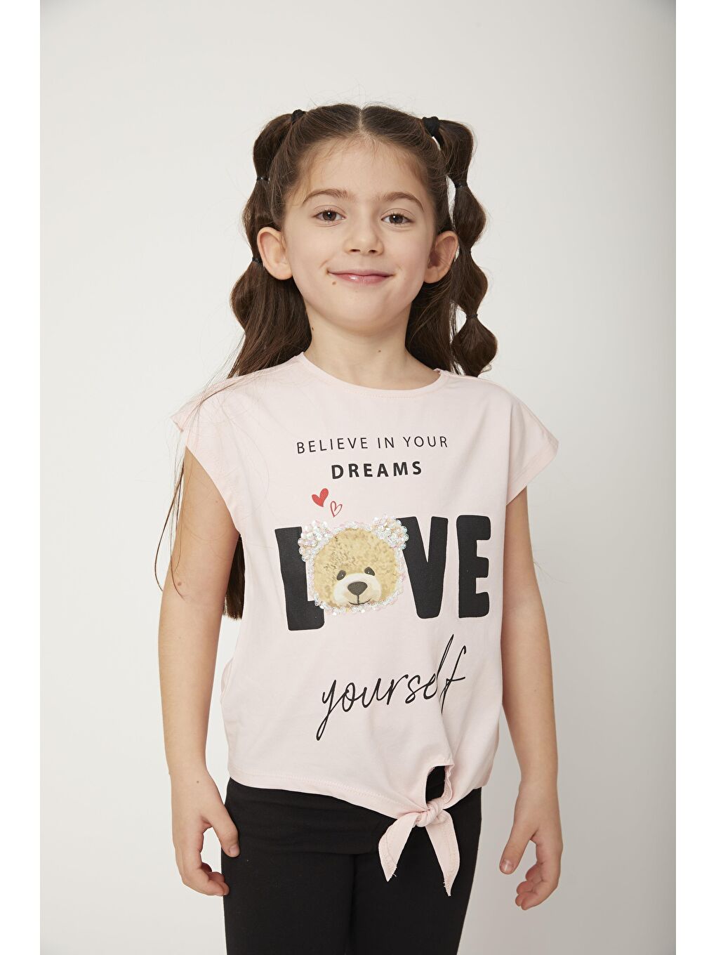 Pembe Kız Çocuk Believe Yourself Love Tişört-1