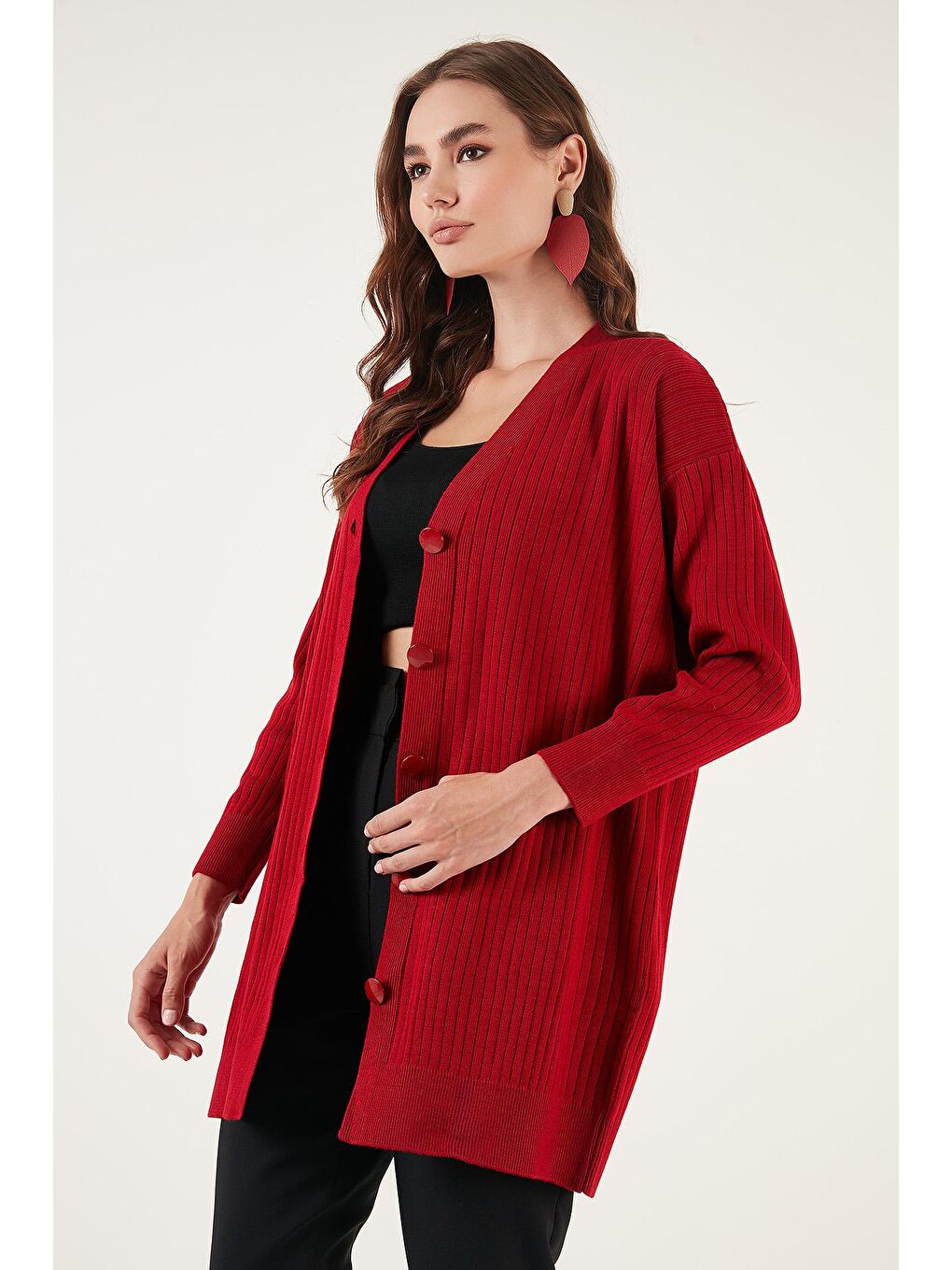 Kırmızı V Yaka Düğmeli Triko Hırka 4616040