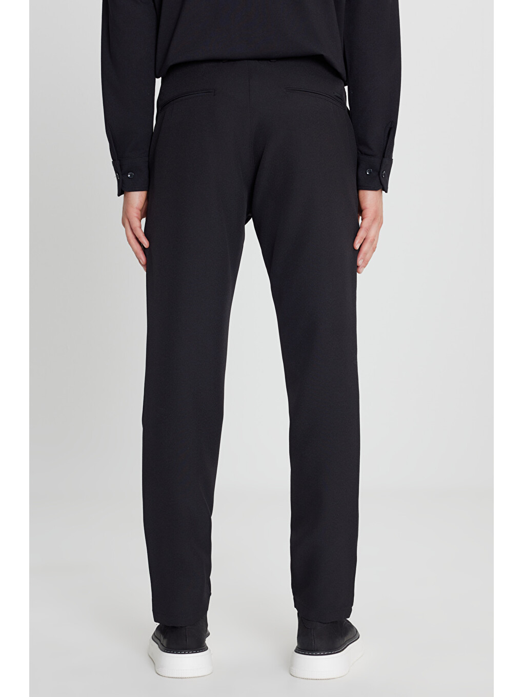 Erkek Siyah Slim Fit Beli Bağlamalı Gofre Desenli Yan Cepli Casual Pantolon-4