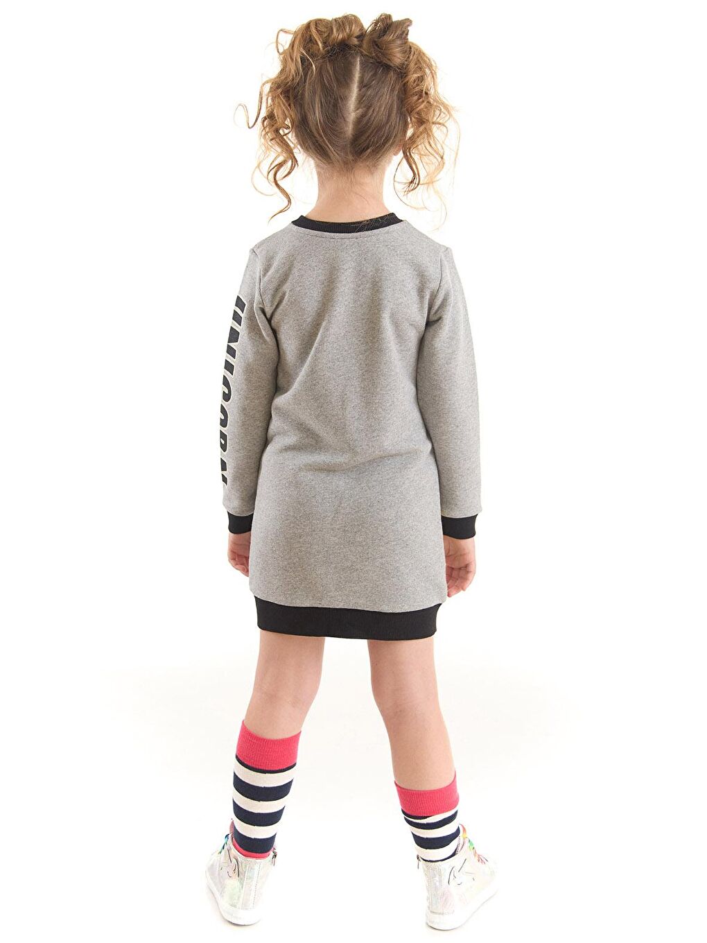 Denokids Gri Unicorn Kız Çocuk Sweat Elbise - 1