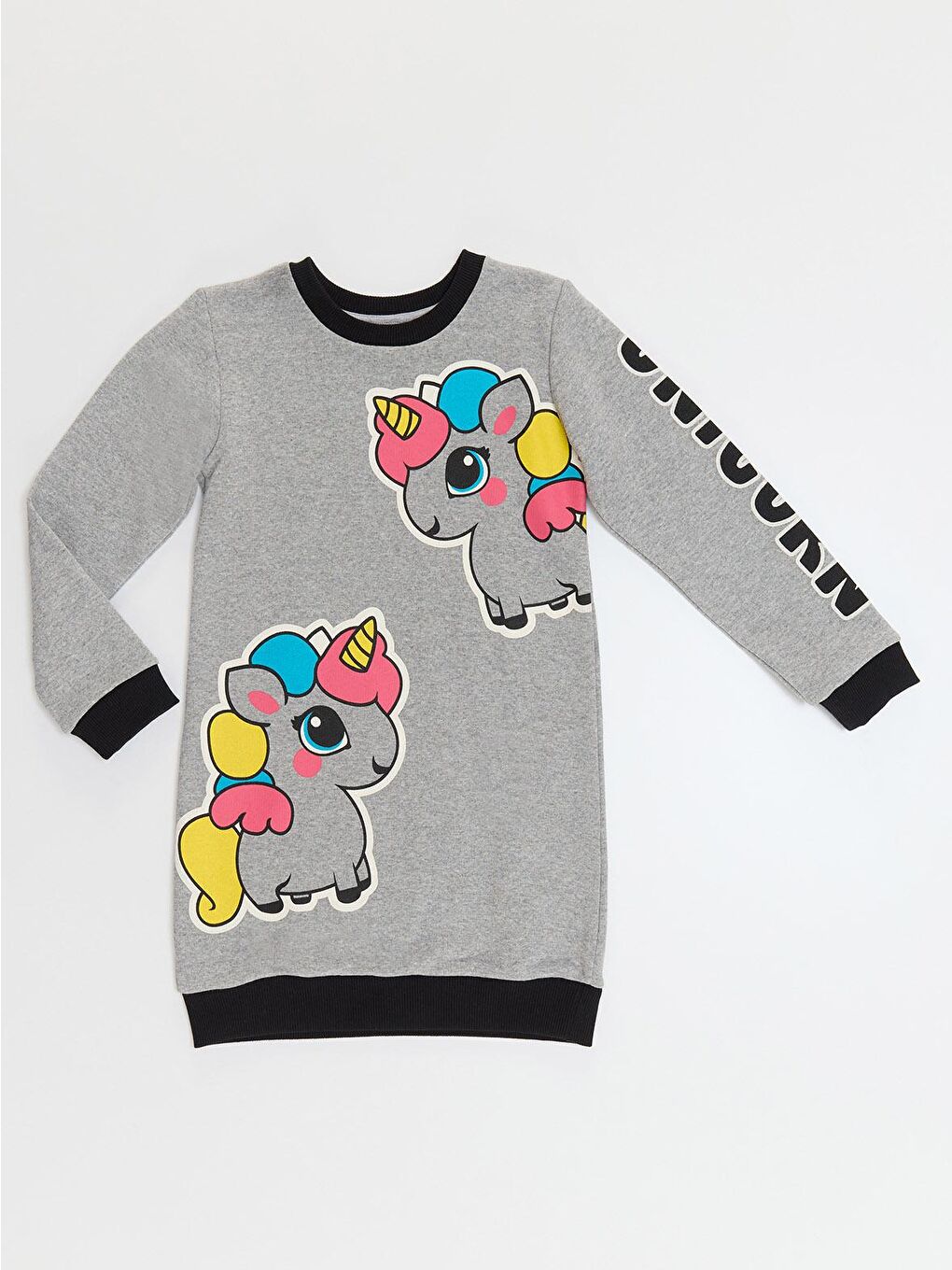 Denokids Gri Unicorn Kız Çocuk Sweat Elbise - 2