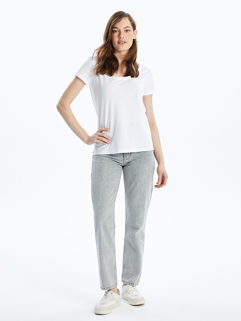 Gri Kadın Yüksek Bel Boru Paça Denim Pantolon 	 Bg54-1