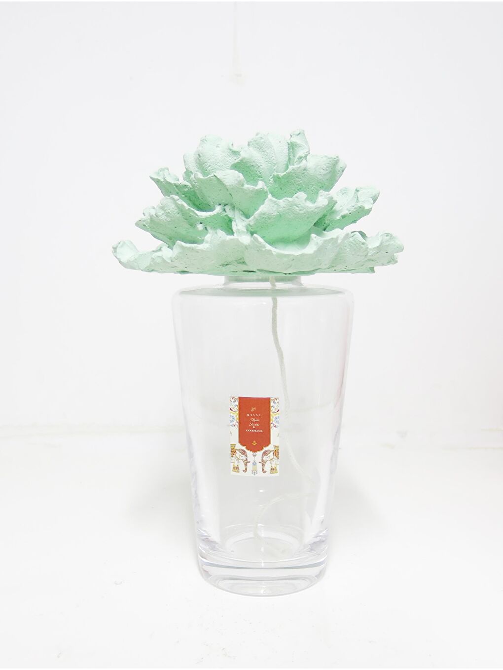 Hint Esintisi Büyük Dekoratif Cam Vazo Yeşil Seramik Çiçek Taşlı Amber Wood Oda Kokusu (27 cm)-1