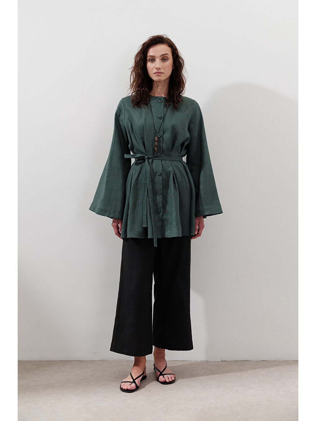 Keten Geniş Paça Pantolon Siyah