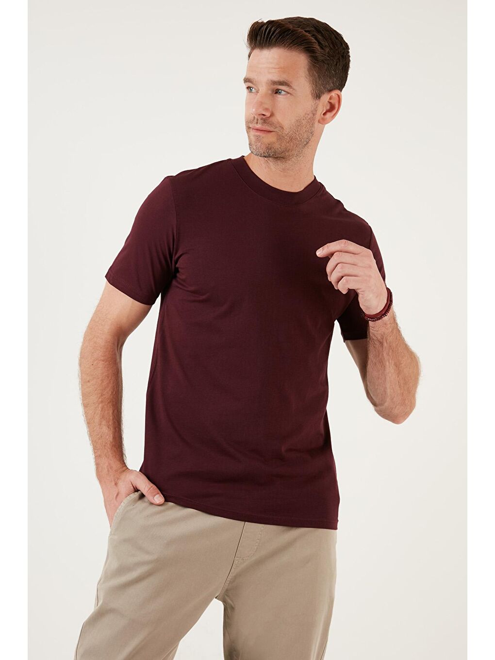 Buratti Koyu Bordo Pamuklu Regular Fit Bisiklet Yaka Basic T Shirt 59020201