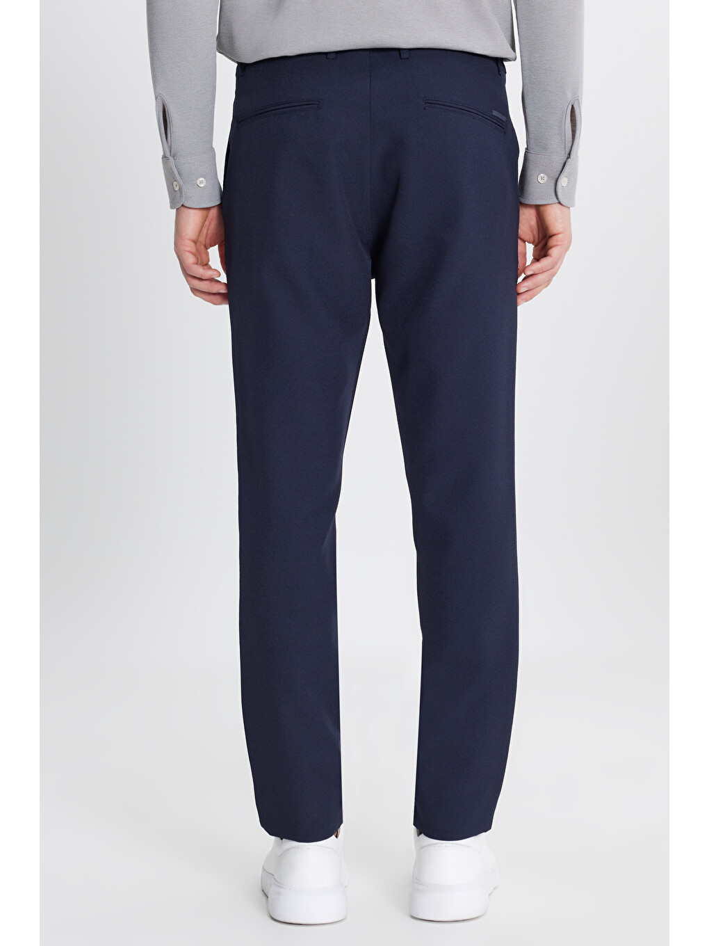 Erkek Lacivert Slim Fit Beli Bağlamalı Gofre Desenli Yan Cepli Casual Pantolon-4