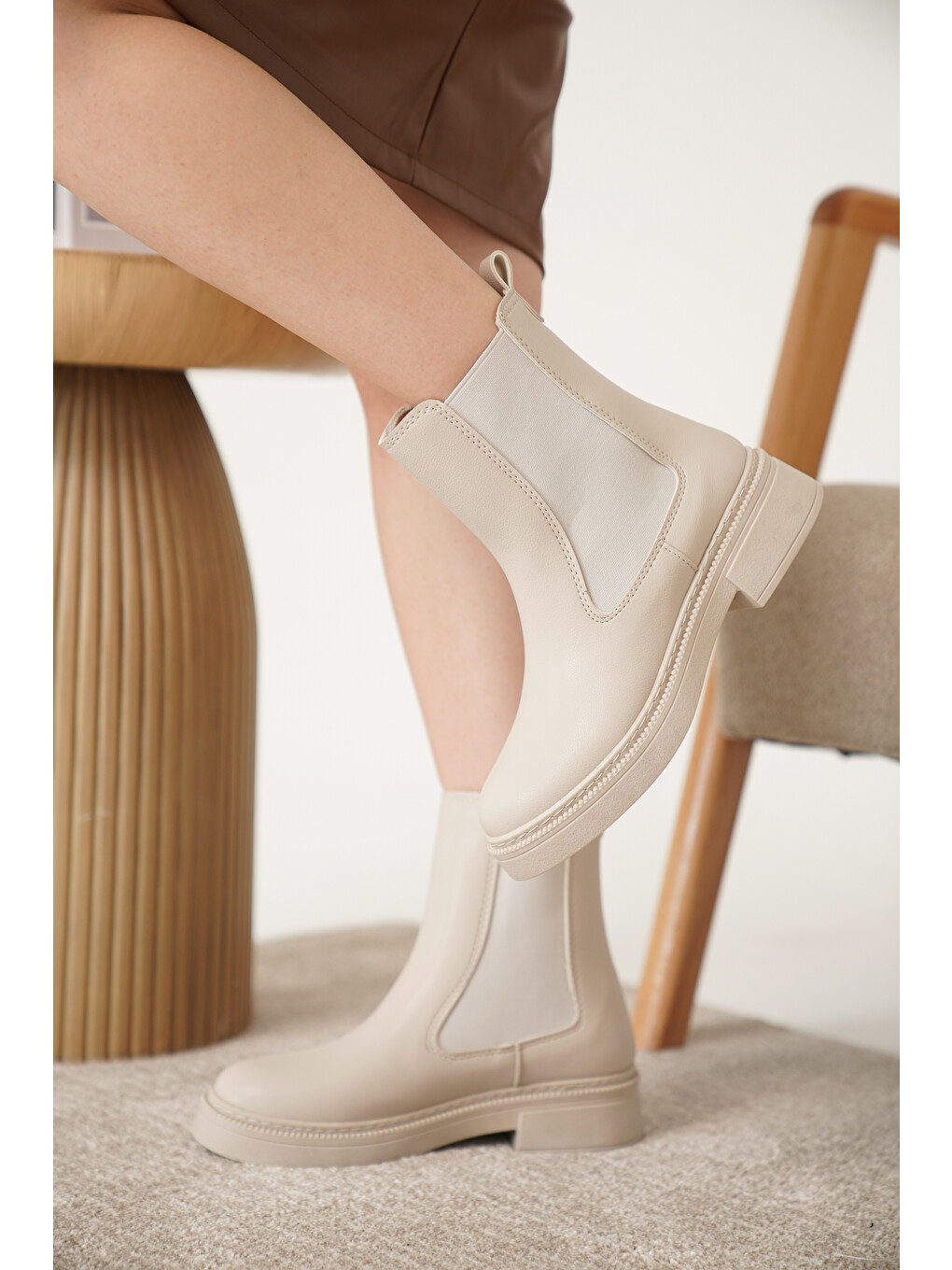 Bej D0742 Soğuk Geçirmez Kışlık Kadın Bot & Bootie-1