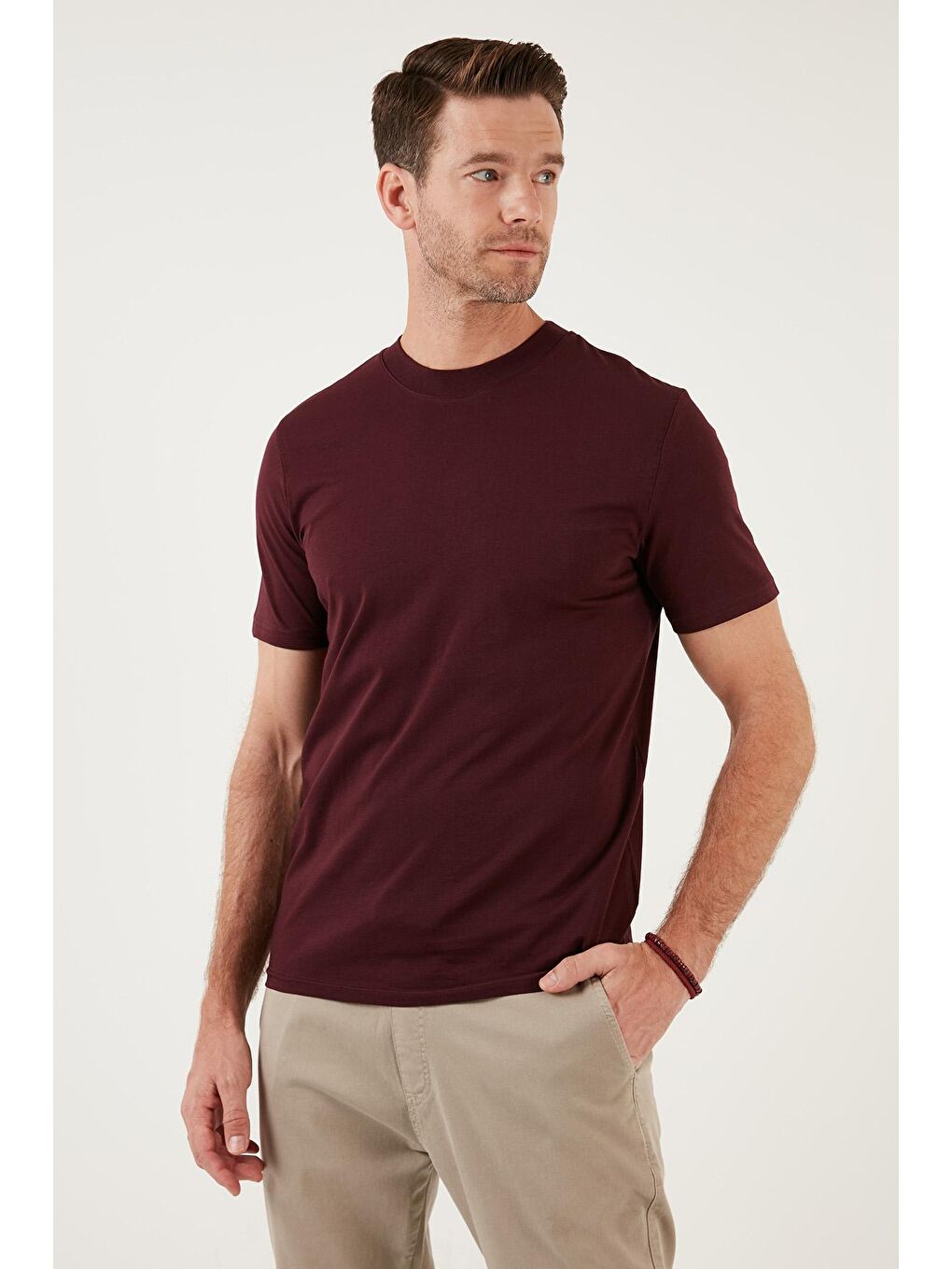 Buratti Koyu Bordo Pamuklu Regular Fit Bisiklet Yaka Basic T Shirt 59020201 - 1