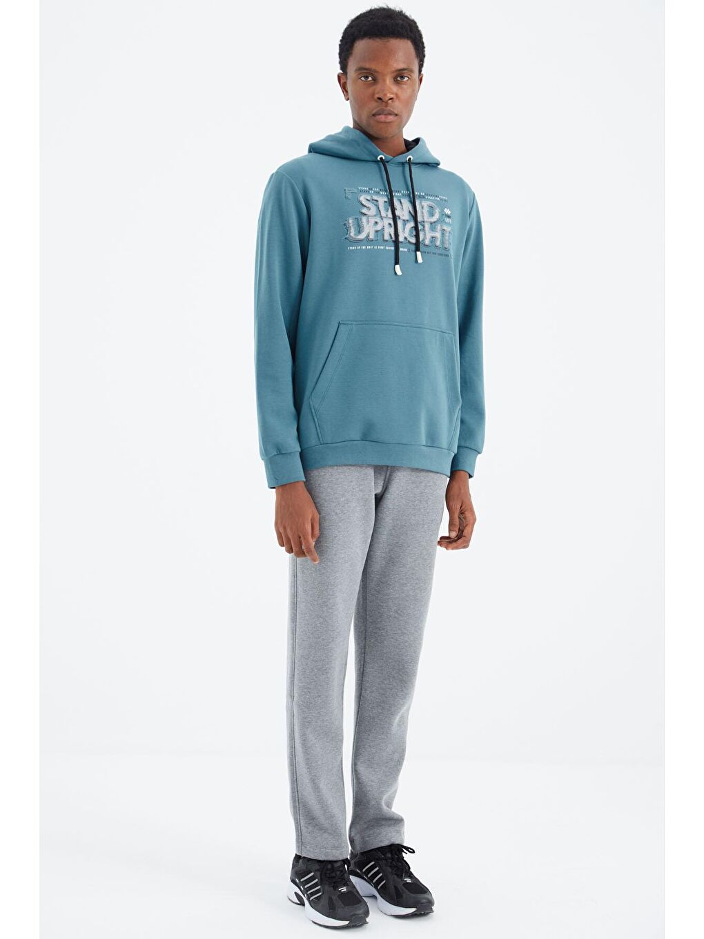 Gri Melanj Bağcıklı Cep Detaylı Rahat Kalıp Erkek Eşofman Alt - 82102-1