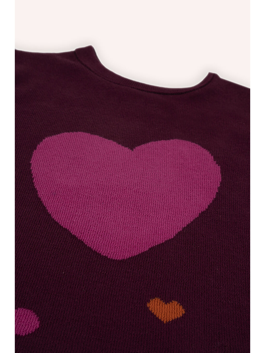 Bordo Kız Çocuk Kalp Desenli Triko Kazak-1