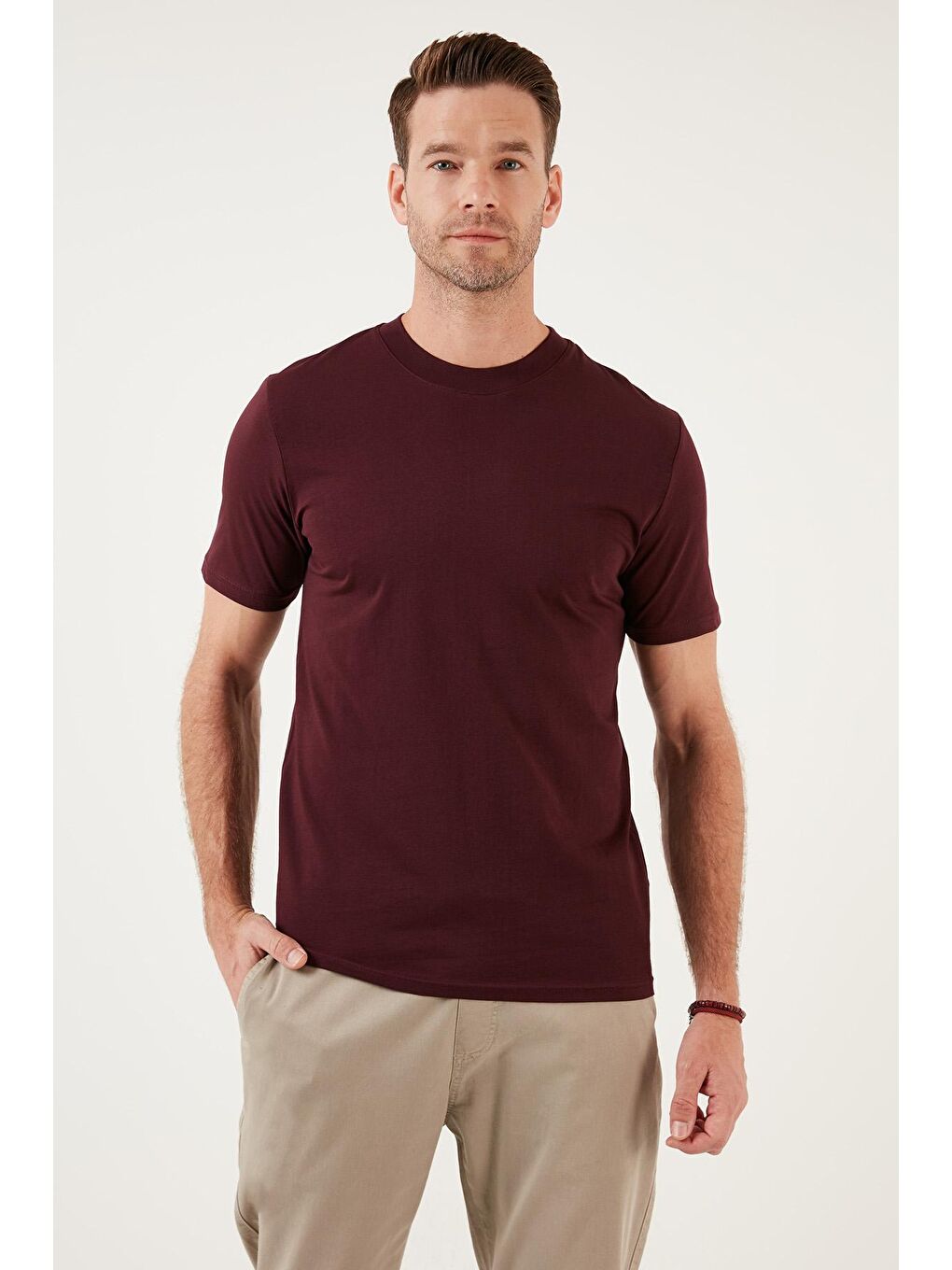 Buratti Koyu Bordo Pamuklu Regular Fit Bisiklet Yaka Basic T Shirt 59020201 - 3