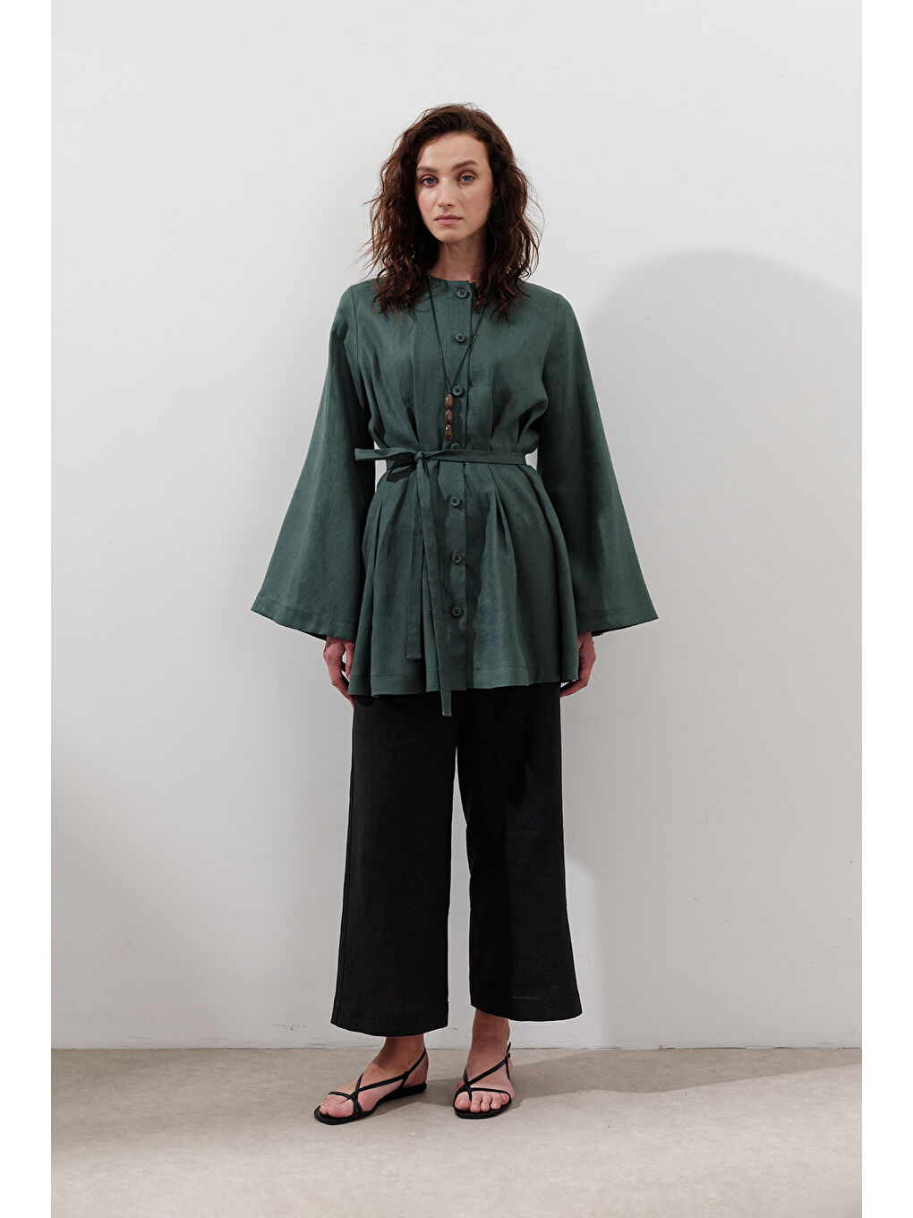 Keten Geniş Paça Pantolon Siyah-4