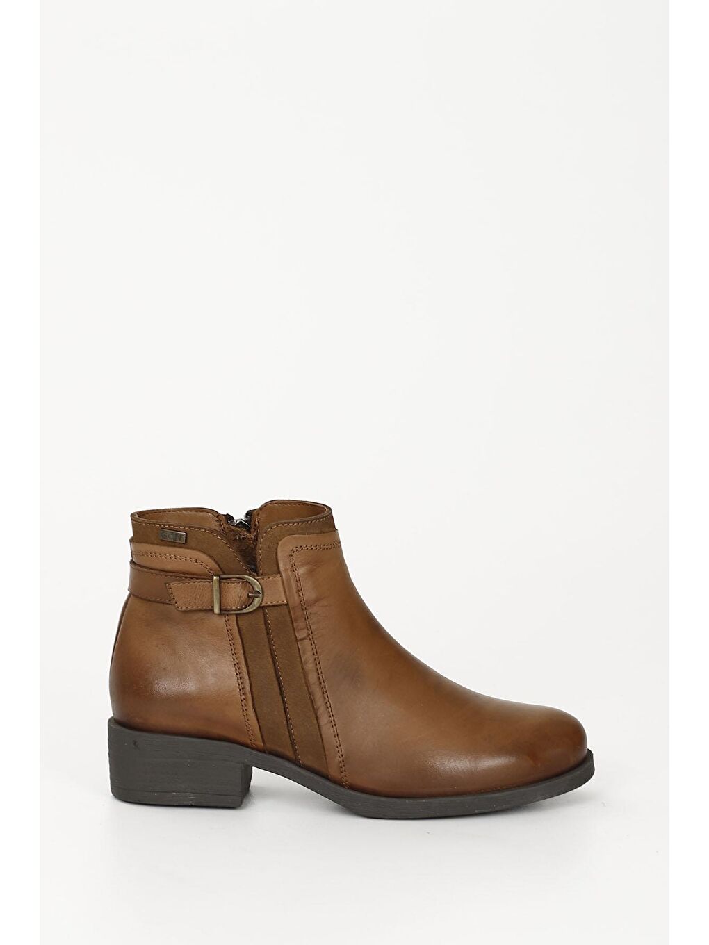 Kahverengi TABA-KAHVERENGİ  Hakiki Deri Yuvarlak Burun Topuklu Kauçuk Taban Fermuarlı Kadın Günlük Bot GN490-3