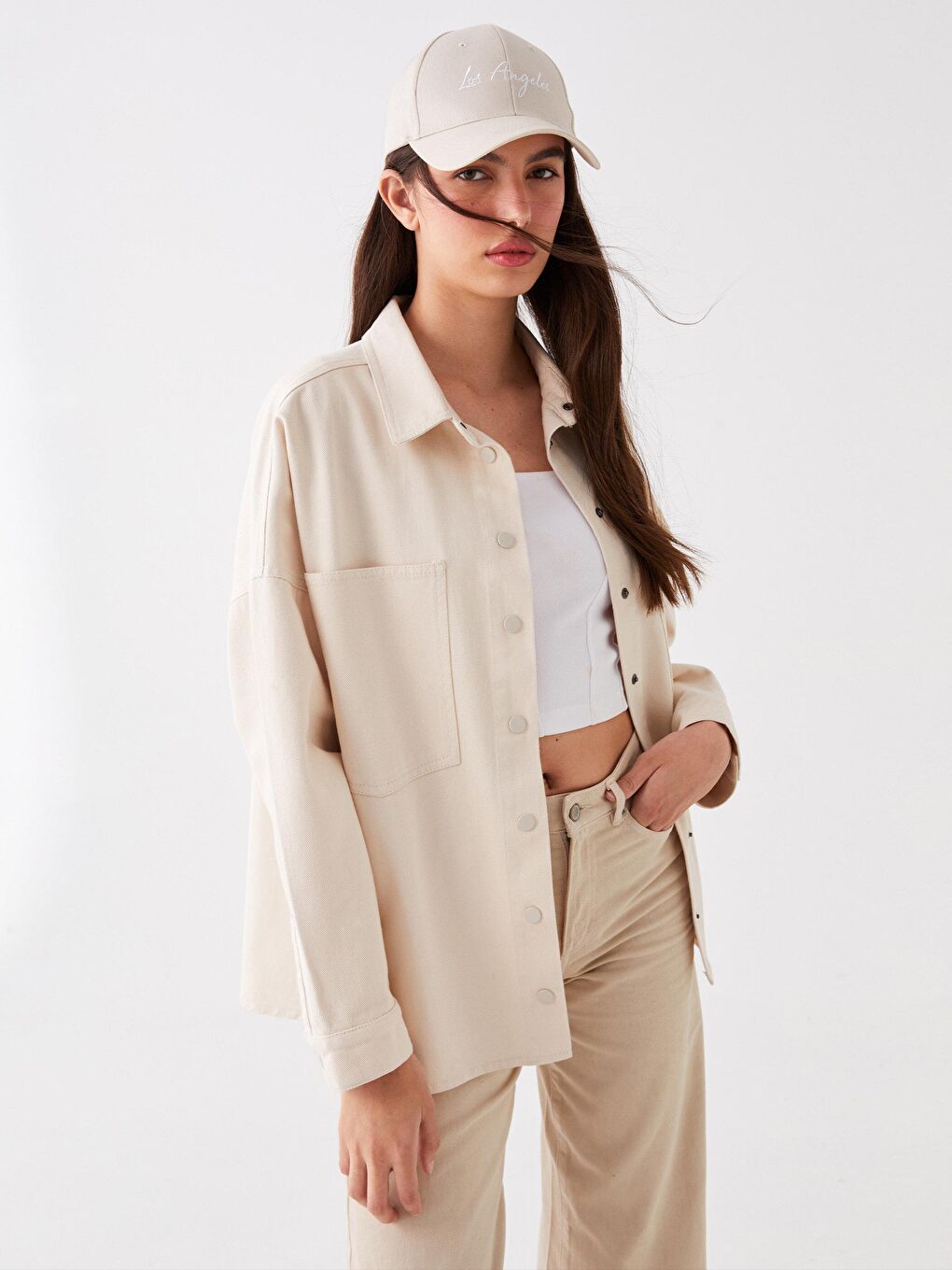 Bej Beige Cep Detaylı Shacket Bg02S