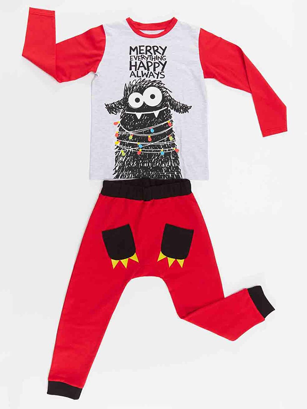 Kırmızı Yılbaşı Canavarı Erkek Çocuk Pantolon Takım-2