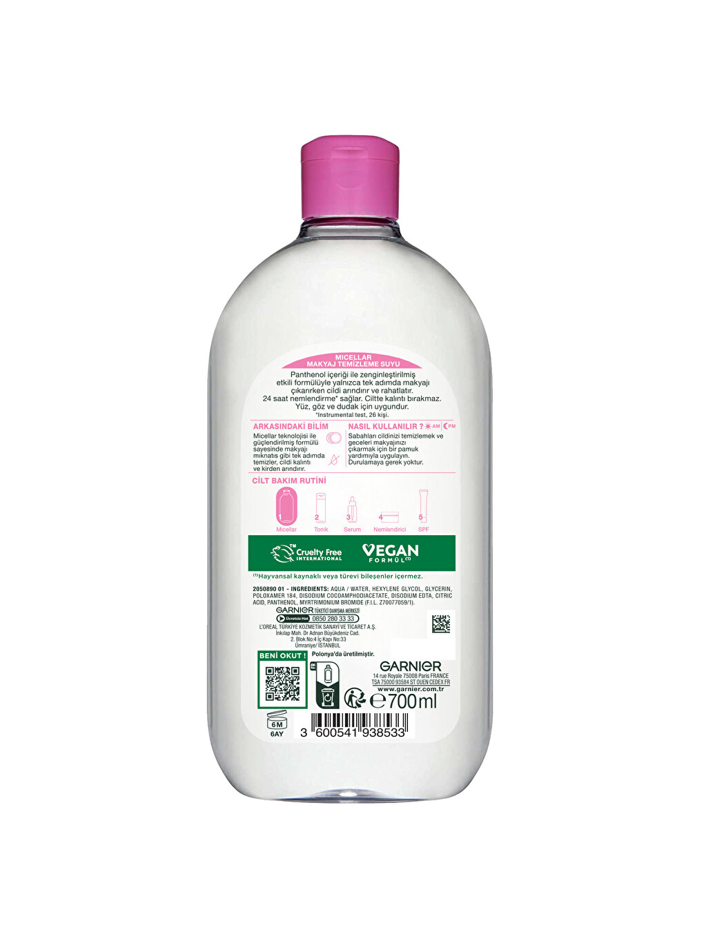 Micellar Makyaj Temizleme Suyu 700ml, 24 Saat Nemlendirme, Hassas Ciltler İçin, Vegan & Crue-2